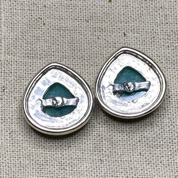 💛 Silver Tone Faux Aqua Chalcedony Earrings - Picture 3 of 4